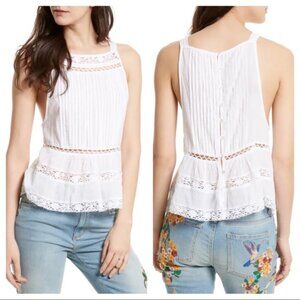 Free People Lace Inset Pleat Front Button Back Tank, size XS